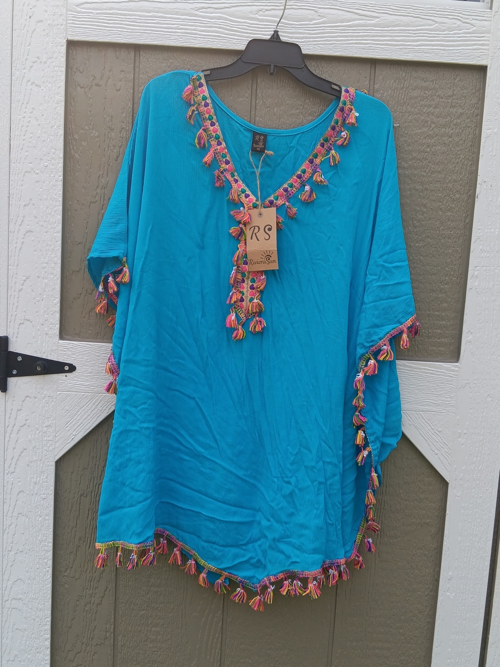 Riviera Sun NWT Turquoise Tassel-Trim Tunic Beach Swim Coverup Size 1X